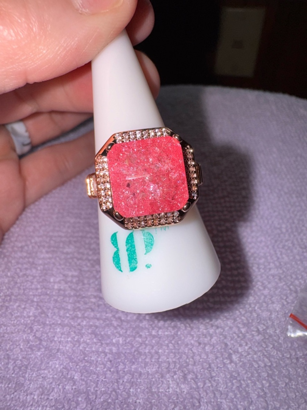 bp Rose Gold Pink Druzy Square Halo Ring